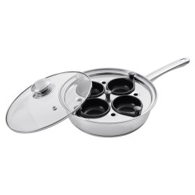 Egg Poacher Pan, 4-Cup Poached Egg Maker, Stainless Steel Poaching Pan and Frying Skillet, with 4 Nonsitck Detachable Large Cups, Lid